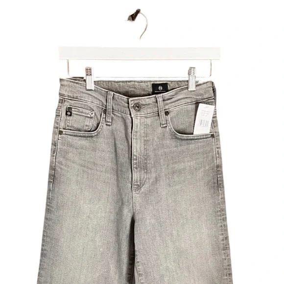 New AG Adriano Goldschmied High Rise Wide Leg Cropped Denim Jeans 27 Light Gray - Picture 5 of 16